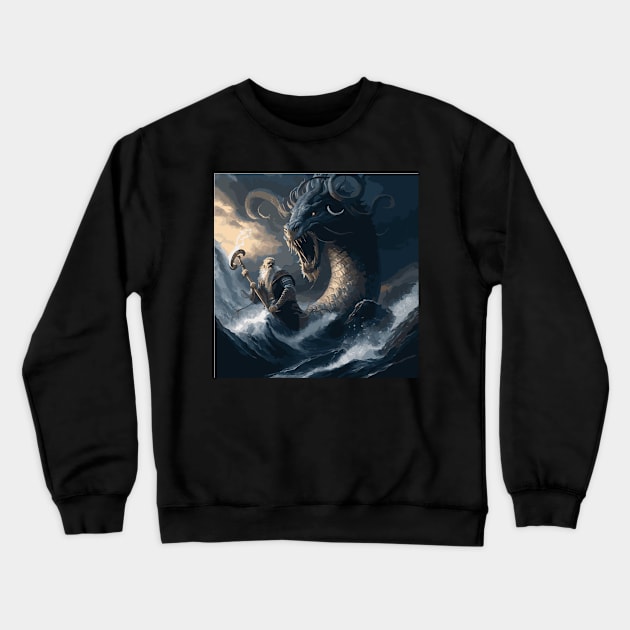 Whosoever Holds This Rope - Thor Fighting a Huge Serpent Illustration Crewneck Sweatshirt by gmnglx